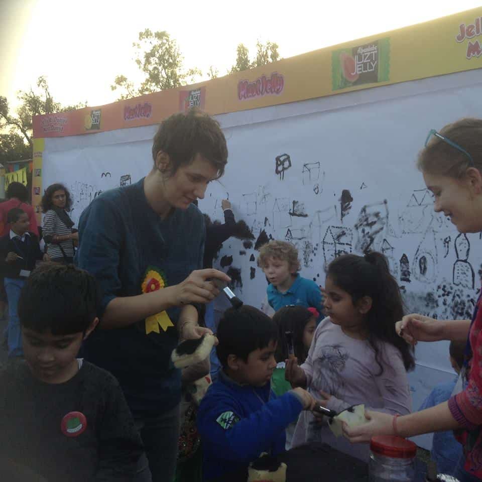The doodle wall session at the Bookaroo children's literature festival. Photo: Bookaroo Trust