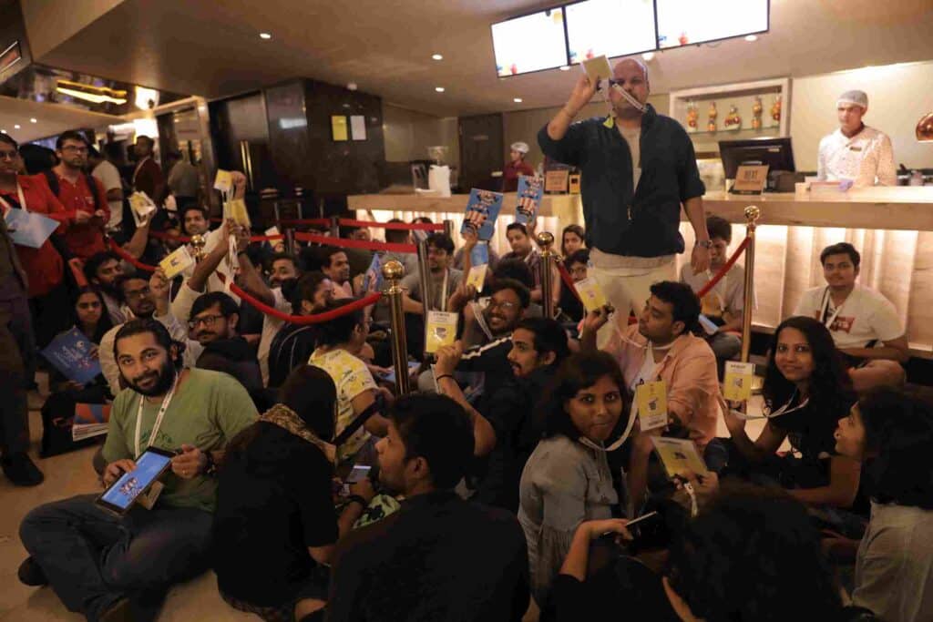 The audience eagerly waits for the cinema doors to open at the Jio MAMI Mumbai Film Festival. Photo: Mumbai Academy of Moving Image (MAMI)