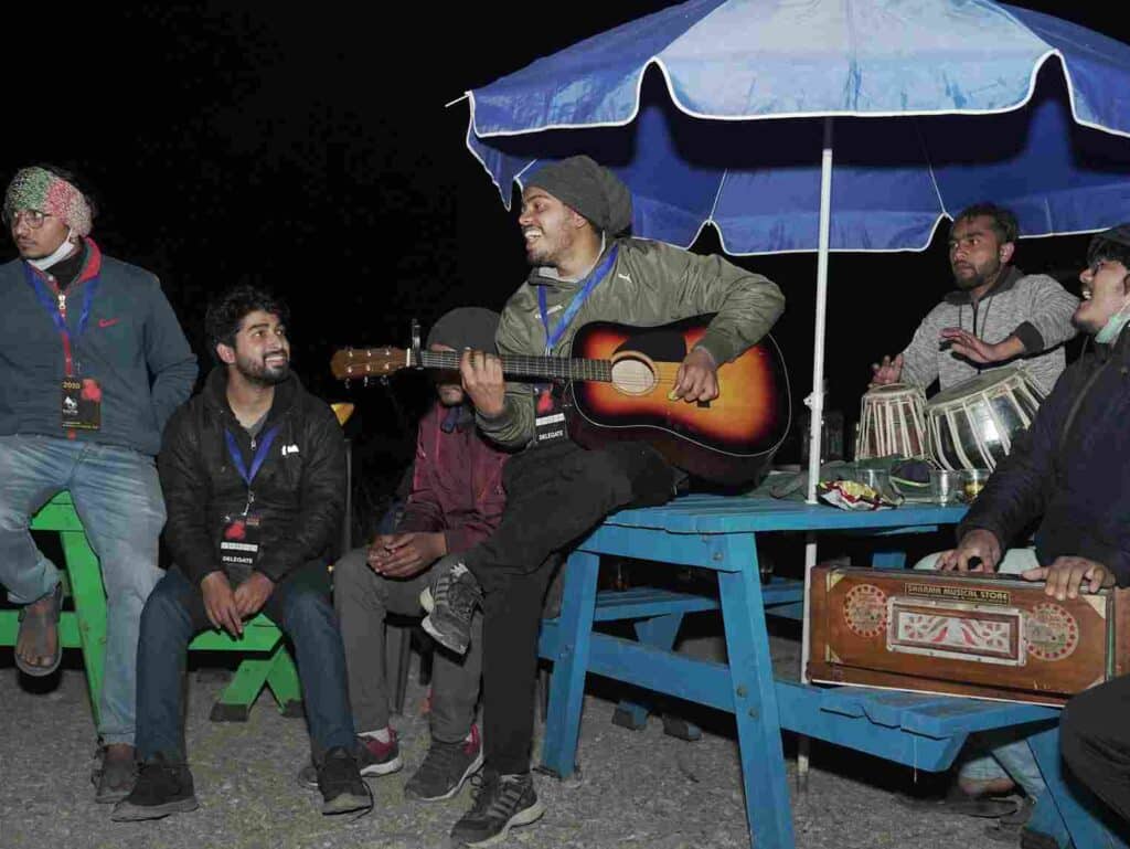 Music around the campfire at Kautik International Film Festival 2020. Photo: Yogi.