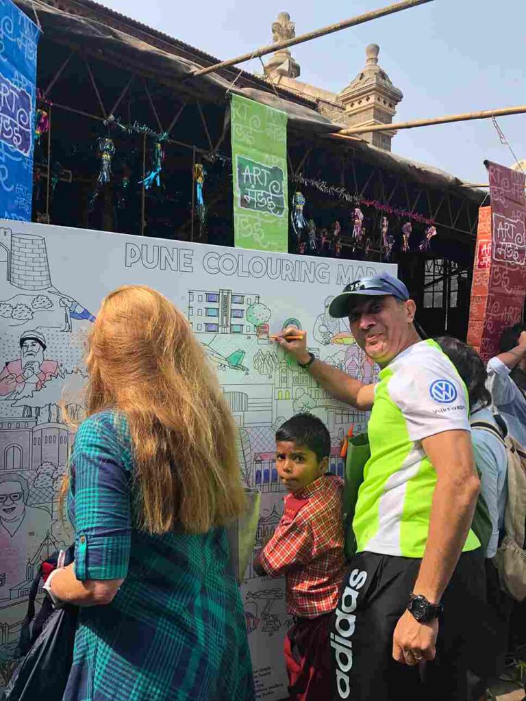 Pune Coloring Map: A coloring map tour through the city’s most important icons under Prakalp Pune Festival at Art Mandai. Photo: TIFA Working Studios