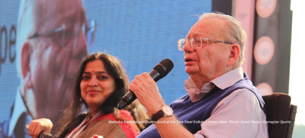 Malavika Banerjee and Ruskin Bond at the Tata Steel Kolkata Literary Meet. Photo: Sumit Panja / Gameplan Sports