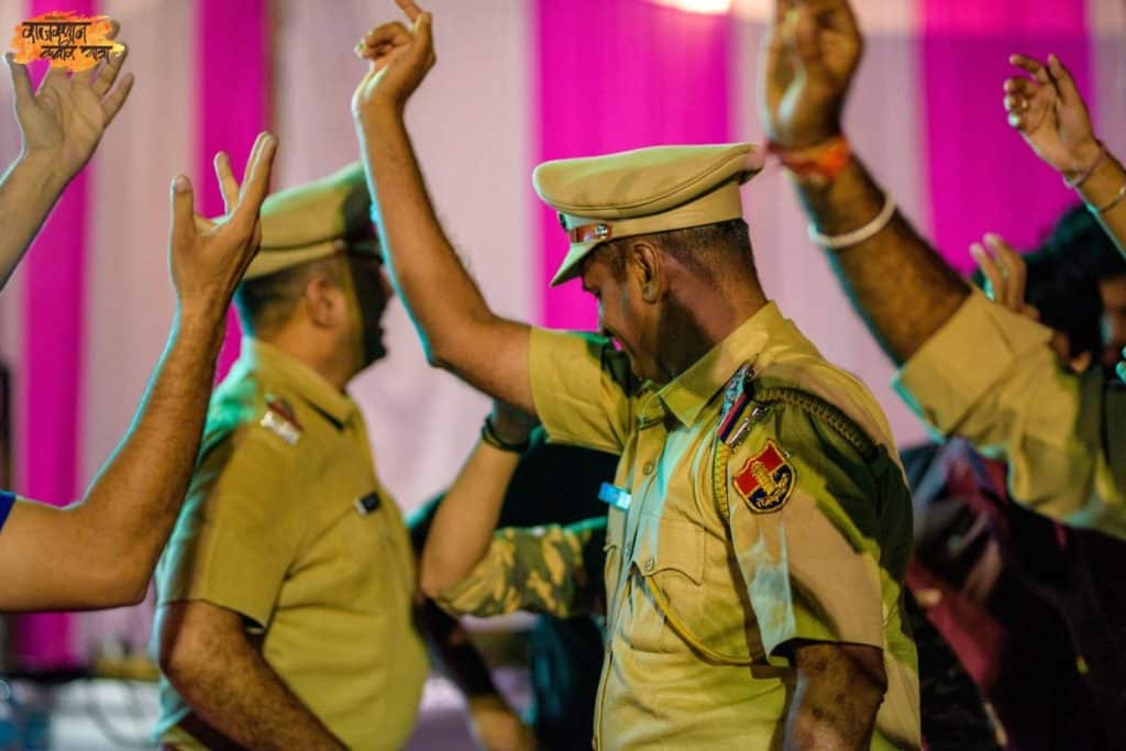 The photograph features one of Rajasthan Kabir Yatra's partners, the Rajasthan Police. Photo: Anchit Natha