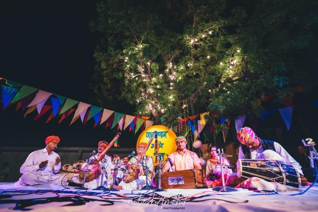 The photograph features several artists including Lateef Khan and Mahesharamji, putting their heart and soul into the performances. Photo: Nitesh Anand