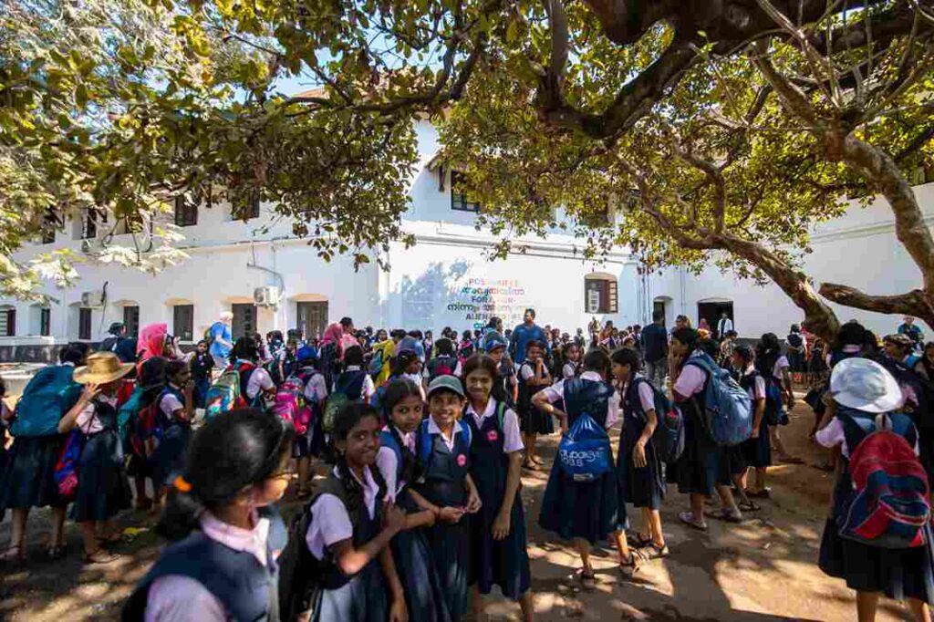 Student visits at the Kochi Muziris Biennale, 2018. Photo: Kochi Biennale Foundation