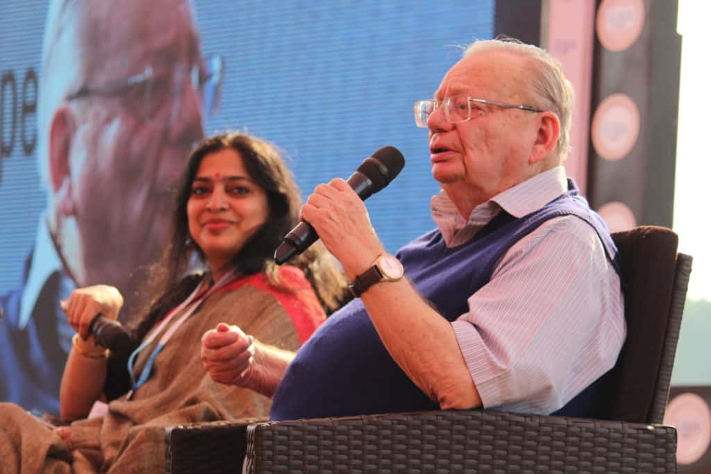 Malavika Banerjee and Ruskin Bond at the Tata Steel Kolkata Literary Meet. Photo: Sumit Panja