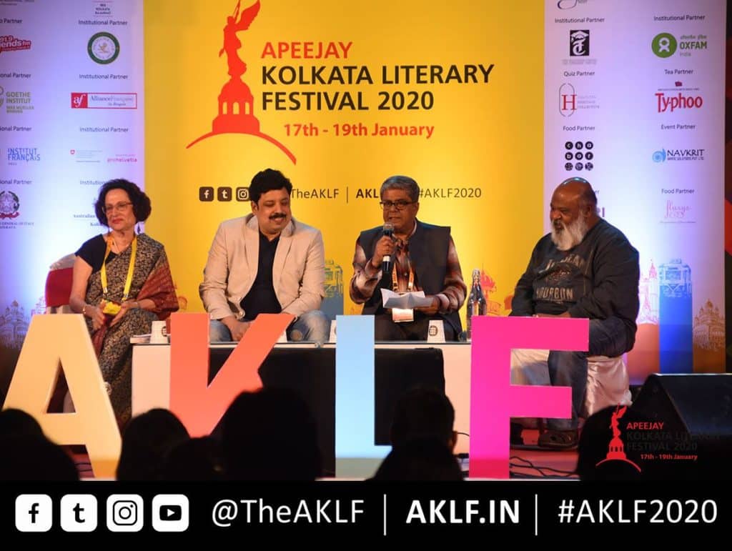 Bachi Karkaria, Saurabh Shukla, Anand Neelakantan at Apeejay Kolkata Literary Festival 2020. Photo: Oxford Bookstore