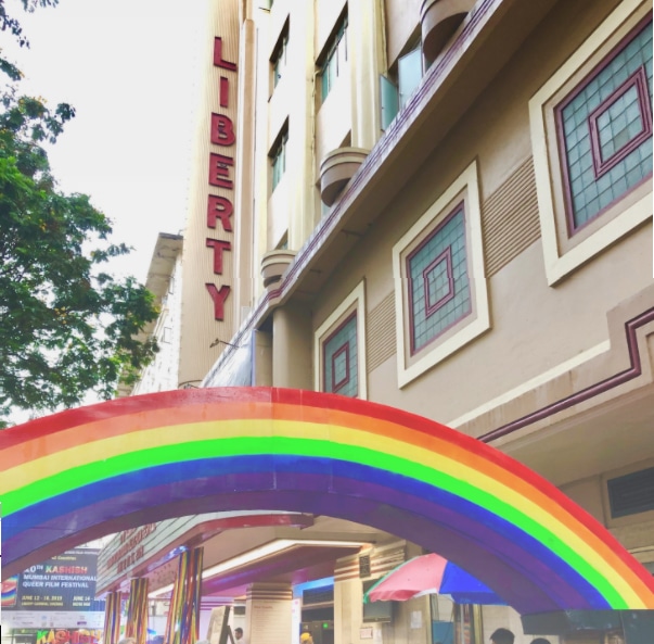 The entrance of the venue, Liberty Cinema, at the KASHISH Mumbai International Queer Film Festival. Photo: KASHISH Arts Foundation The entrance of the venue, Liberty Cinema, at the KASHISH Mumbai International Queer Film Festival. Photo: KASHISH Arts Foundation