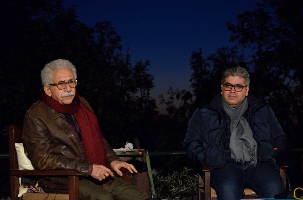 Journalist Rajeev Masand in conversation with Naseeruddin Shah at the Dharamshala International Film Festival 2016. Photo: Photo: Ritu Sarin and Tenzing Sonam