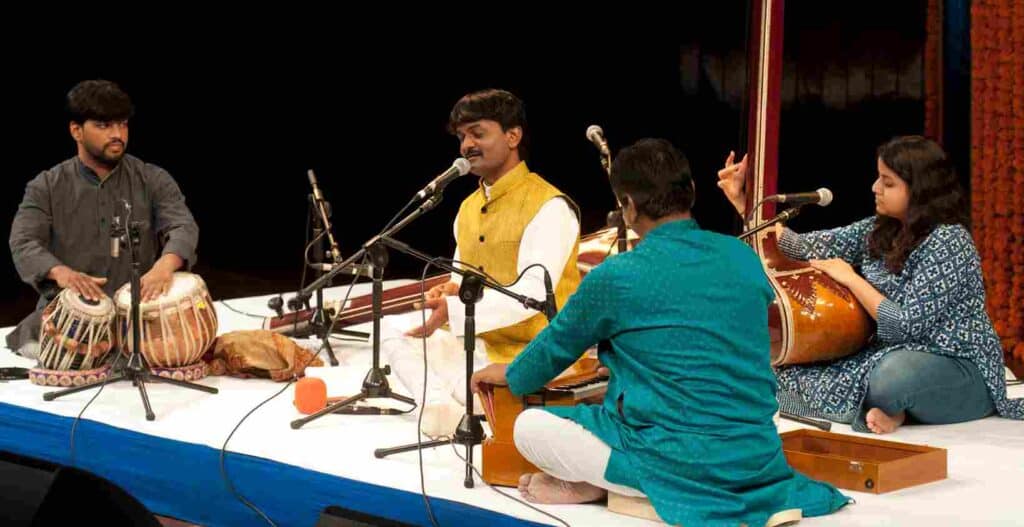 Hindustani classical music vocalist Jayateerth Mevundi performs at the 2018 edition of NCPA Bandish: A Tribute to Legendary Composers. Photo: Narendra Dangiya/NCPA Photos