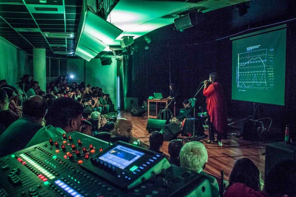 'Neerinusiru', a performance by Christina Della-Giustina, Vasundhara Das and Sai Chandrasekhar. Photo: BeFantastic