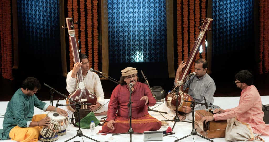 Hindustani classical music vocalist Jayateerth Mevundi performs at the 2018 edition of NCPA Bandish: A Tribute to Legendary Composers. Photo: Narendra Dangiya/NCPA Photos