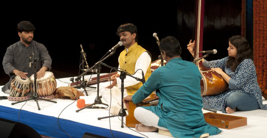 Hindustani classical music vocalist Jayateerth Mevundi performs at the 2018 edition of NCPA Bandish: A Tribute to Legendary Composers. Photo: Narendra Dangiya/NCPA Photos