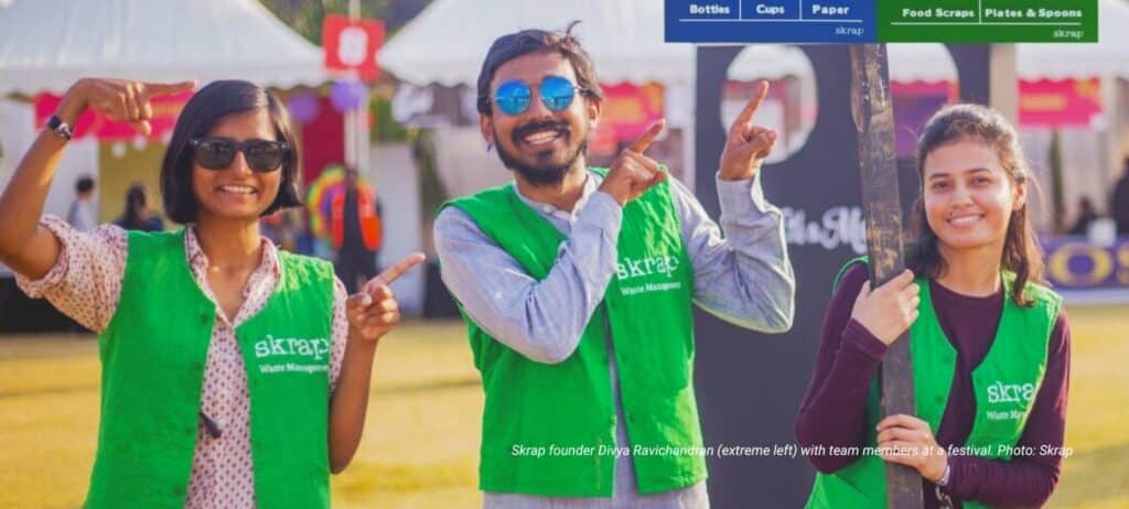 Skrap founder Divya Ravichandran (extreme left) with team members at a festival. Photo: Skrap