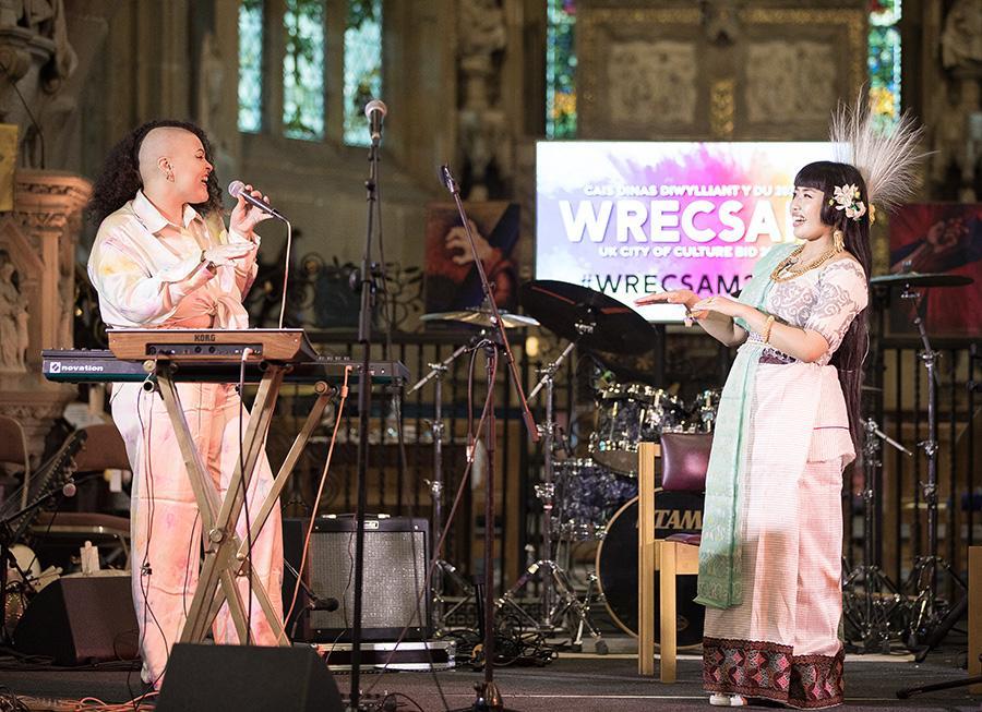 Eadyth and Mangka perform their song ReRaReHei at St Giles Church, Wrexham