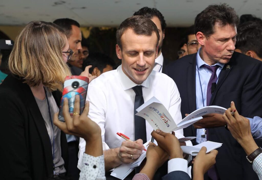 French President Emmanuel Macron at Institut Français India, Delhi. Photo: Institut Français India