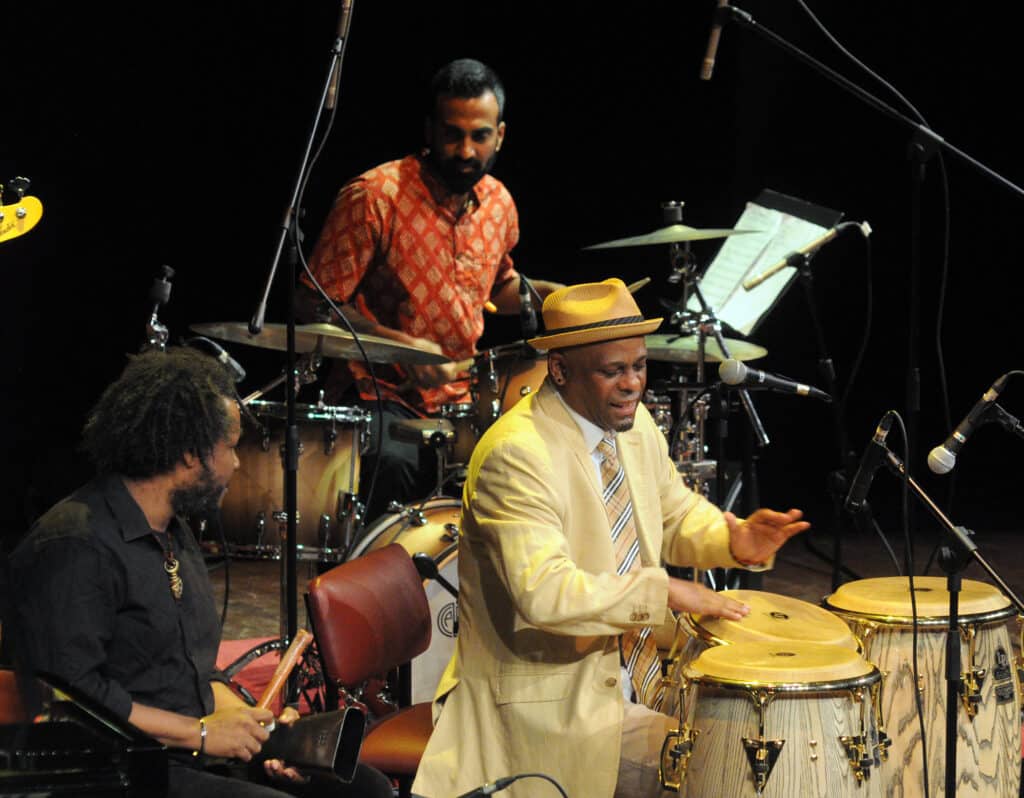 Drummer Kunal Netrapal and percussionist Miguelo Valdes of Los Gatos, Ay Mama at the NCPA International Jazz Festival 2018. Photo: NCPA Photos/Narendra Dangiya