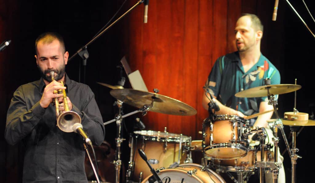 Trumpeter Francesco Lento and drummer Aron Nyiro of the Jazz Samba Express at the NCPA International Jazz Festival 2018. Photo: NCPA Photos/Narendra Dangiya